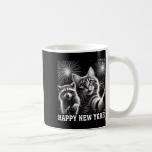 Happy New Year 2026 Cute Cat Raccoon Celebration  Coffee Mug