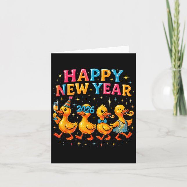 Happy New Year 2026 Cute Duck Party Gift  Card (Front)