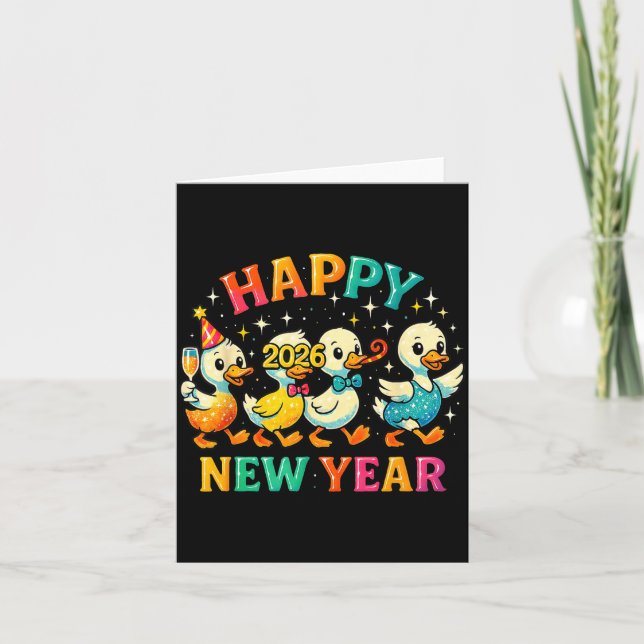 Happy New Year 2026 Cute Duck Party Gift  Card (Front)
