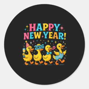 Happy New Year 2026 Cute Duck Party Gift Classic Round Sticker