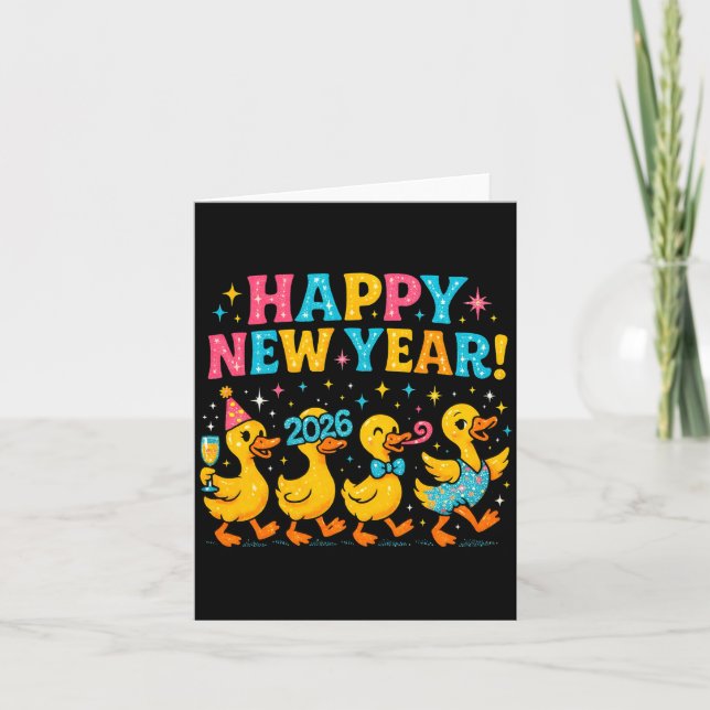 Happy New Year 2026 Cute Duck Party Gift Long Slee Card (Front)