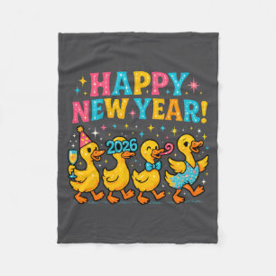 Happy New Year 2026 Cute Duck Party Gift Long Slee Fleece Blanket