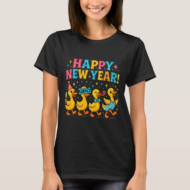 Happy New Year 2026 Cute Duck Party Gift Long Slee T-Shirt (Front)