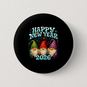 Happy New Year 2026 Cute Gnome Party Gift 6 Cm Round Badge