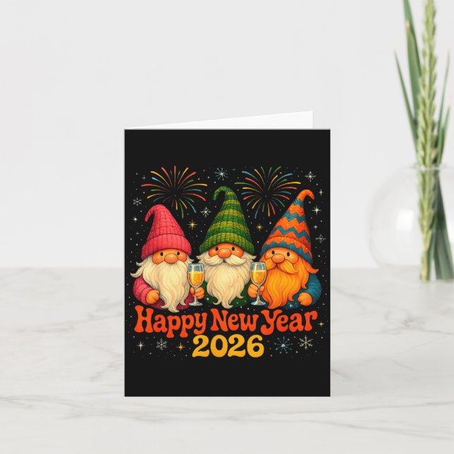 Happy New Year 2026 Cute Gnome Party Gift  Card (Front)