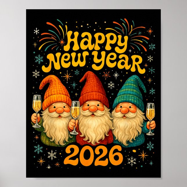 Happy New Year 2026 Cute Gnome Party Gift  Poster (Front)