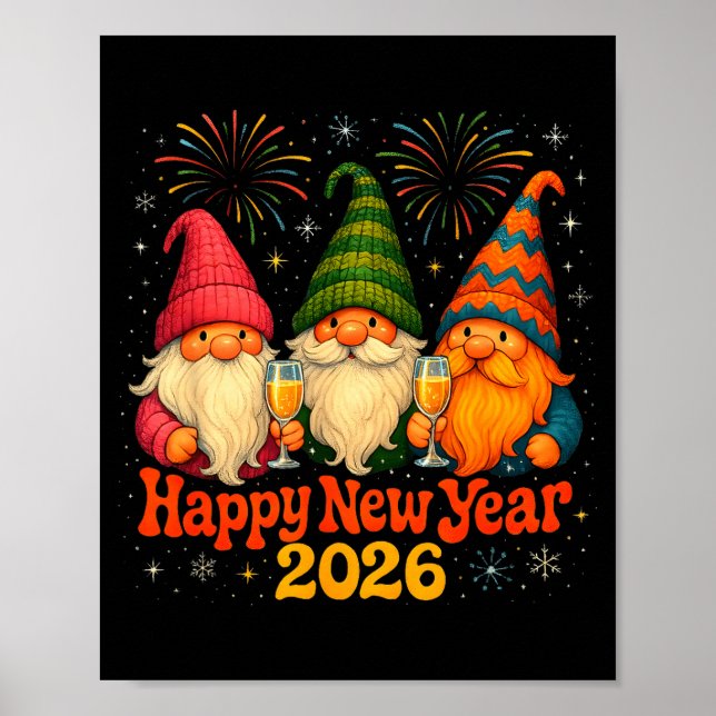 Happy New Year 2026 Cute Gnome Party Gift  Poster (Front)