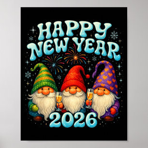 Happy New Year 2026 Cute Gnome Party Gift Poster