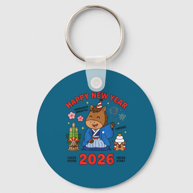 Happy New Year 2026 Cute Horse Japanese Celebratio Key Ring (Front)