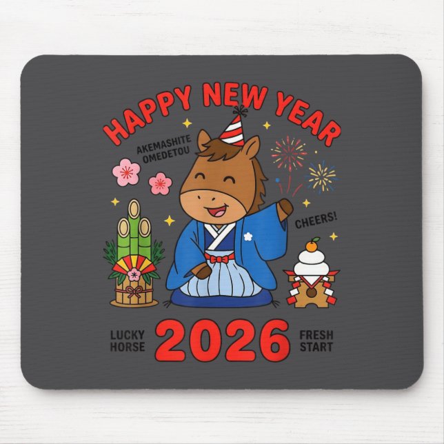 Happy New Year 2026 Cute Horse Japanese Celebratio Mouse Mat (Front)