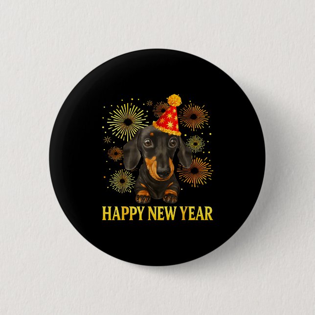 Happy New Year 2026 Dachshund Fireworks New Years  6 Cm Round Badge (Front)