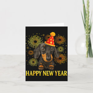 Happy New Year 2026 Dachshund Fireworks New Years Card