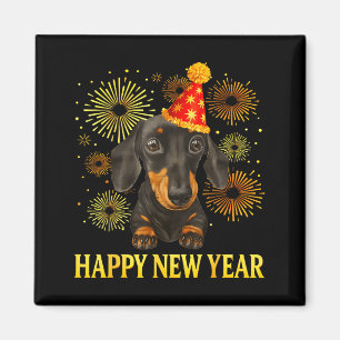 Happy New Year 2026 Dachshund Fireworks New Years Magnet