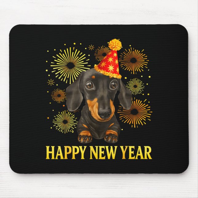 Happy New Year 2026 Dachshund Fireworks New Years  Mouse Mat (Front)