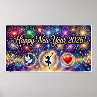 Happy New Year 2026 Decorative artwork fireworks 3 Poster