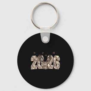 Happy New Year 2026 Deer Buck Hunting Camo Camoufl Key Ring
