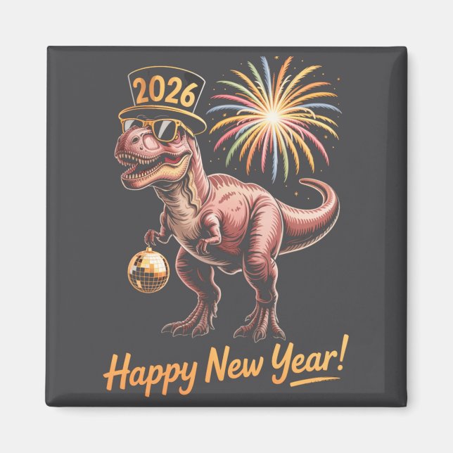 Happy New Year 2026 Dinosaur Funny Dino Tee For Ad Magnet (Front)