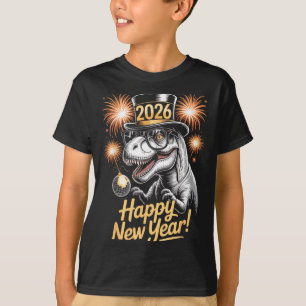 Happy New Year 2026 Dinosaur Funny T-rex Tee For K