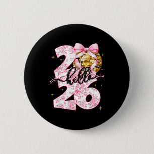 Happy New Year 2026 Disco Ball Bow New Year's Eve  6 Cm Round Badge