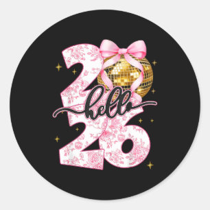 Happy New Year 2026 Disco Ball Bow New Year's Eve  Classic Round Sticker