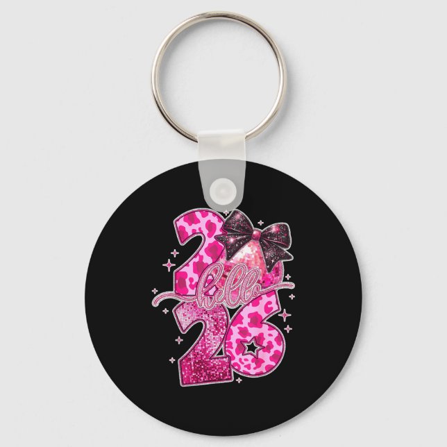Happy New Year 2026 Disco Ball Bow New Year's Eve  Key Ring (Front)