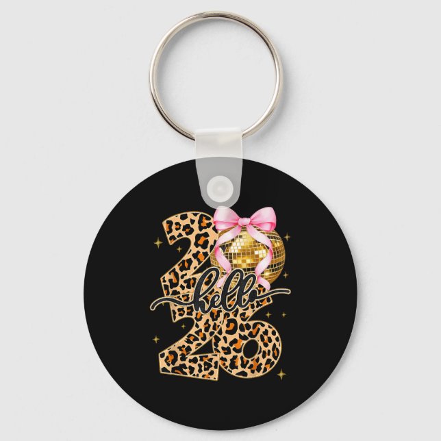 Happy New Year 2026 Disco Ball Bow New Year's Eve  Key Ring (Front)