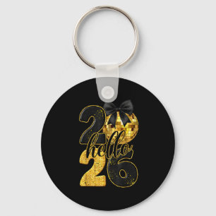 Happy New Year 2026 Disco Ball Bow New Year's Eve Key Ring