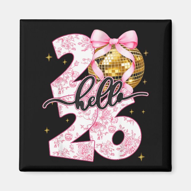 Happy New Year 2026 Disco Ball Bow New Year's Eve  Magnet (Front)