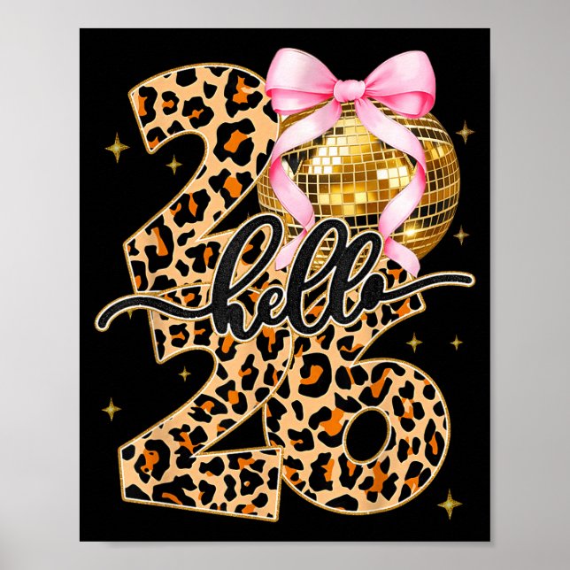 Happy New Year 2026 Disco Ball Bow New Year's Eve  Poster (Front)