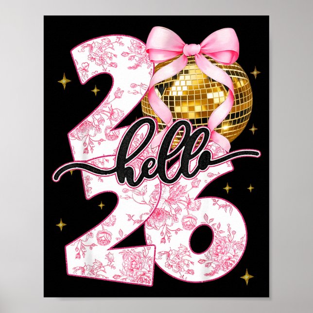 Happy New Year 2026 Disco Ball Bow New Year's Eve  Poster (Front)