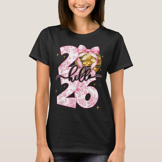 Happy New Year 2026 Disco Ball Bow New Year's Eve  T-Shirt (Front)