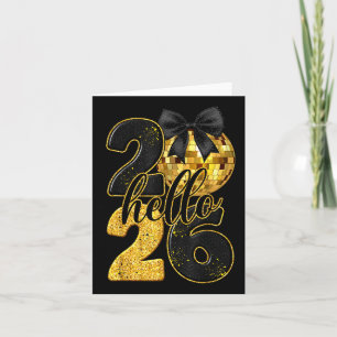 Happy New Year 2026 Disco Ball Bow New Year's Eve Thank You Card