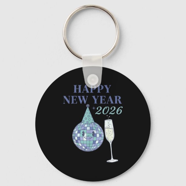 Happy New Year 2026 Disco Ball Celebration  Key Ring (Front)