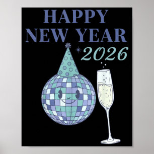 Happy New Year 2026 Disco Ball Celebration Poster