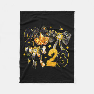 Happy New Year 2026 Disco Ball Coquette Bow New Ye Fleece Blanket