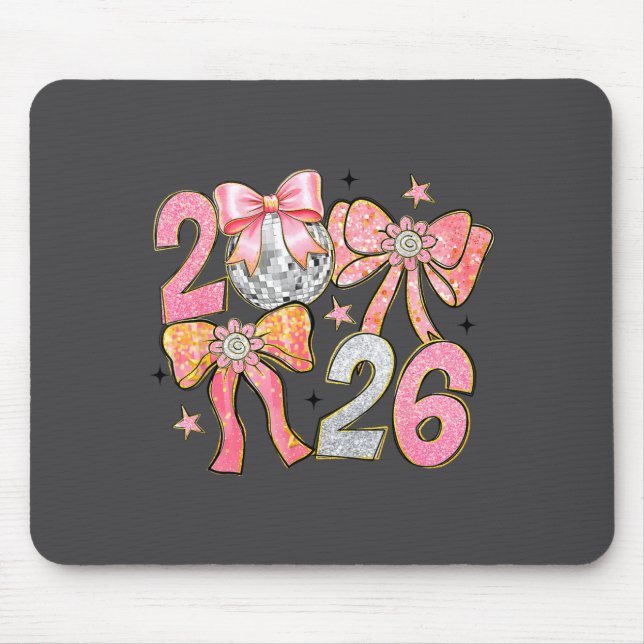 Happy New Year 2026 Disco Ball Coquette Bow New Ye Mouse Mat (Front)