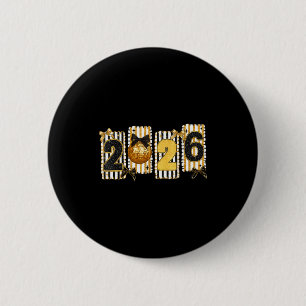 Happy New Year 2026 Disco Ball Gold Coquette Bow F 6 Cm Round Badge