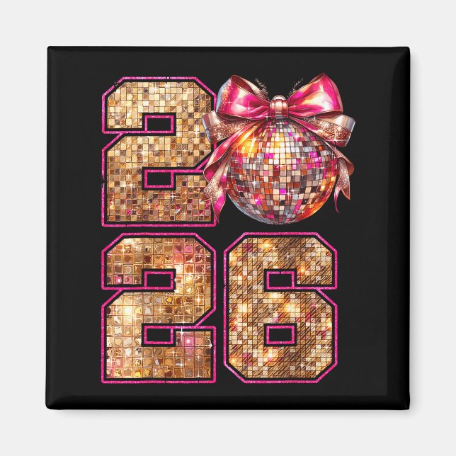 Happy New Year 2026 Disco Ball Nk Coquette Bow Fam Magnet (Front)