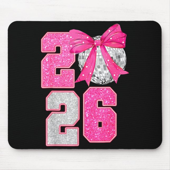 Happy New Year 2026 Disco Ball Nk Coquette Bow Fam Mouse Mat (Front)