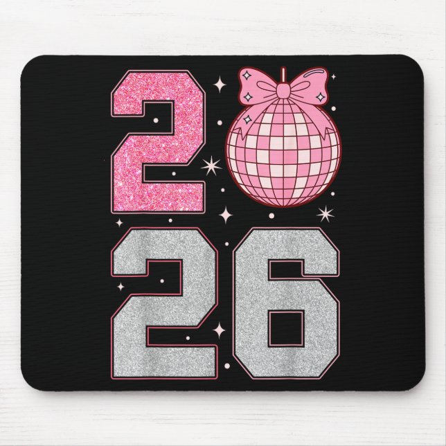 Happy New Year 2026 Disco Ball Nk Coquette Bow Fam Mouse Mat (Front)