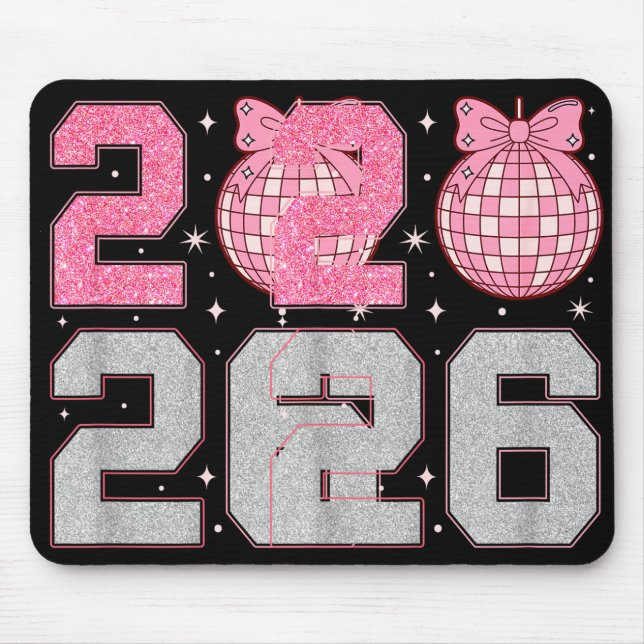 Happy New Year 2026 Disco Ball Nk Coquette Bow Fam Mouse Mat (Front)