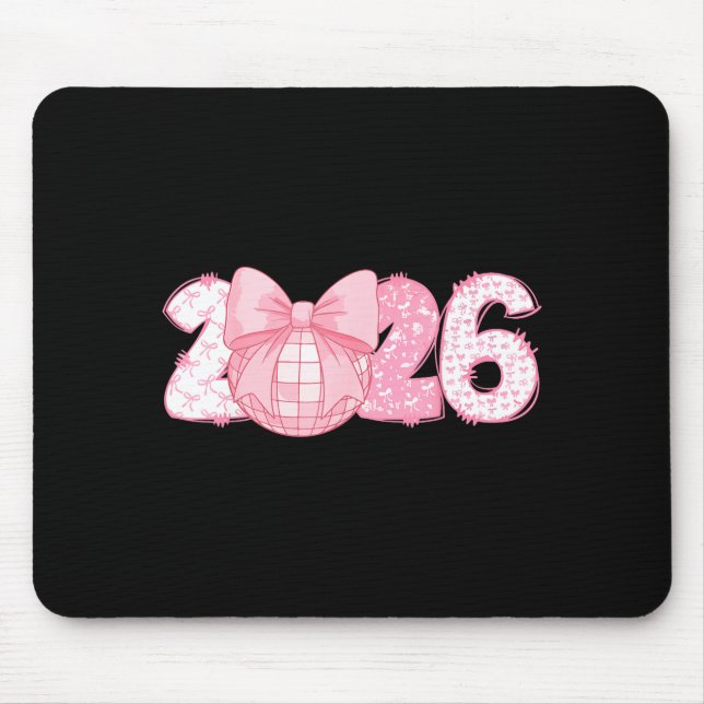 Happy New Year 2026 Disco Ball Nk Coquette Bow Fam Mouse Mat (Front)