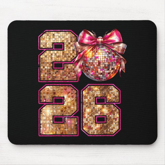Happy New Year 2026 Disco Ball Nk Coquette Bow Fam Mouse Mat (Front)