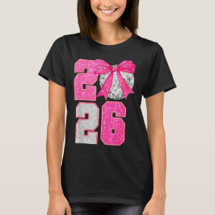 Happy New Year 2026 Disco Ball Nk Coquette Bow Fam T-Shirt