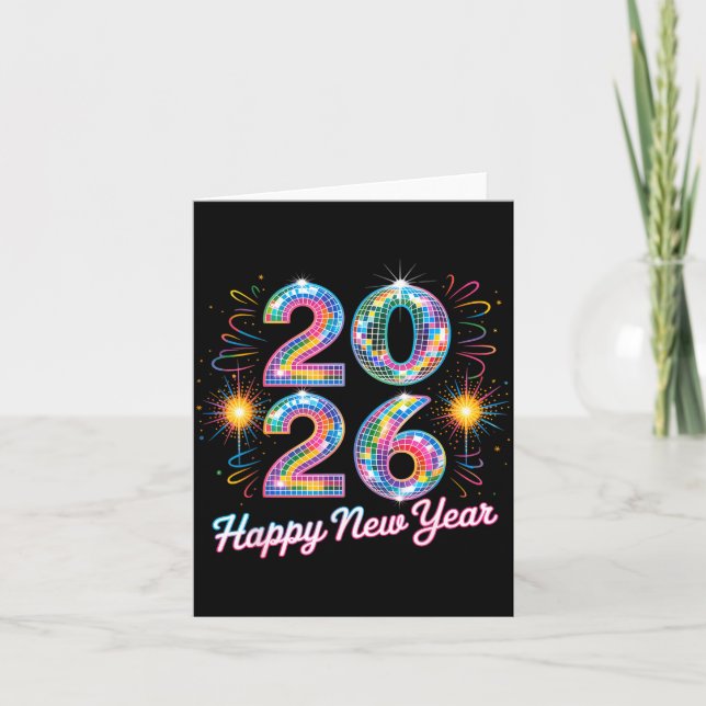Happy New Year 2026 Disco Ball Retro Family Matchi Card (Front)
