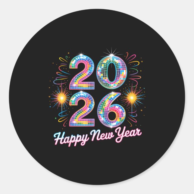 Happy New Year 2026 Disco Ball Retro Family Matchi Classic Round Sticker (Front)