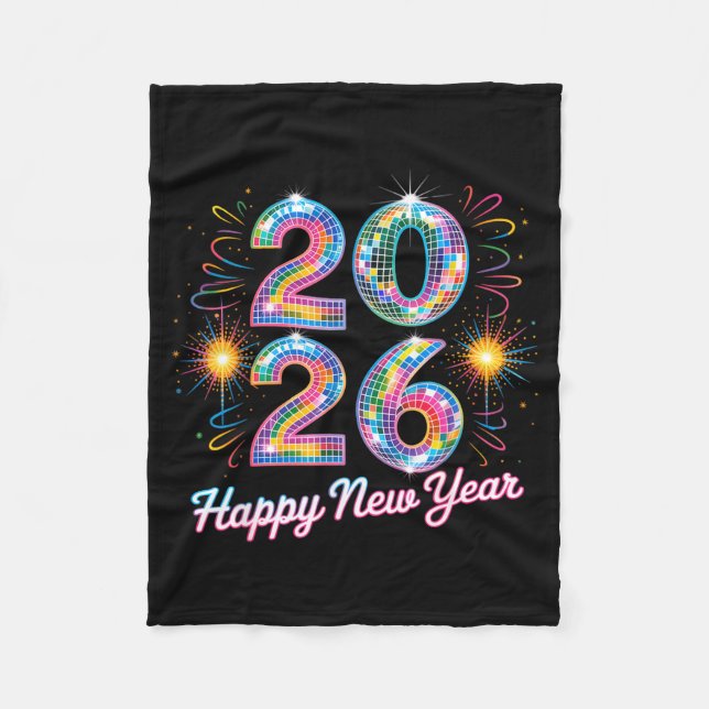 Happy New Year 2026 Disco Ball Retro Family Matchi Fleece Blanket (Front)