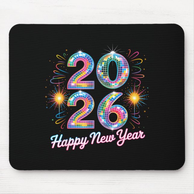 Happy New Year 2026 Disco Ball Retro Family Matchi Mouse Mat (Front)