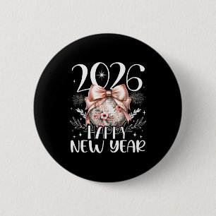 Happy New Year 2026 Disco Cute Bow Flower New Year 6 Cm Round Badge