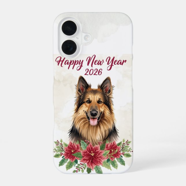 Happy New Year 2026 Dog Art iPhone 16 Case (Back)